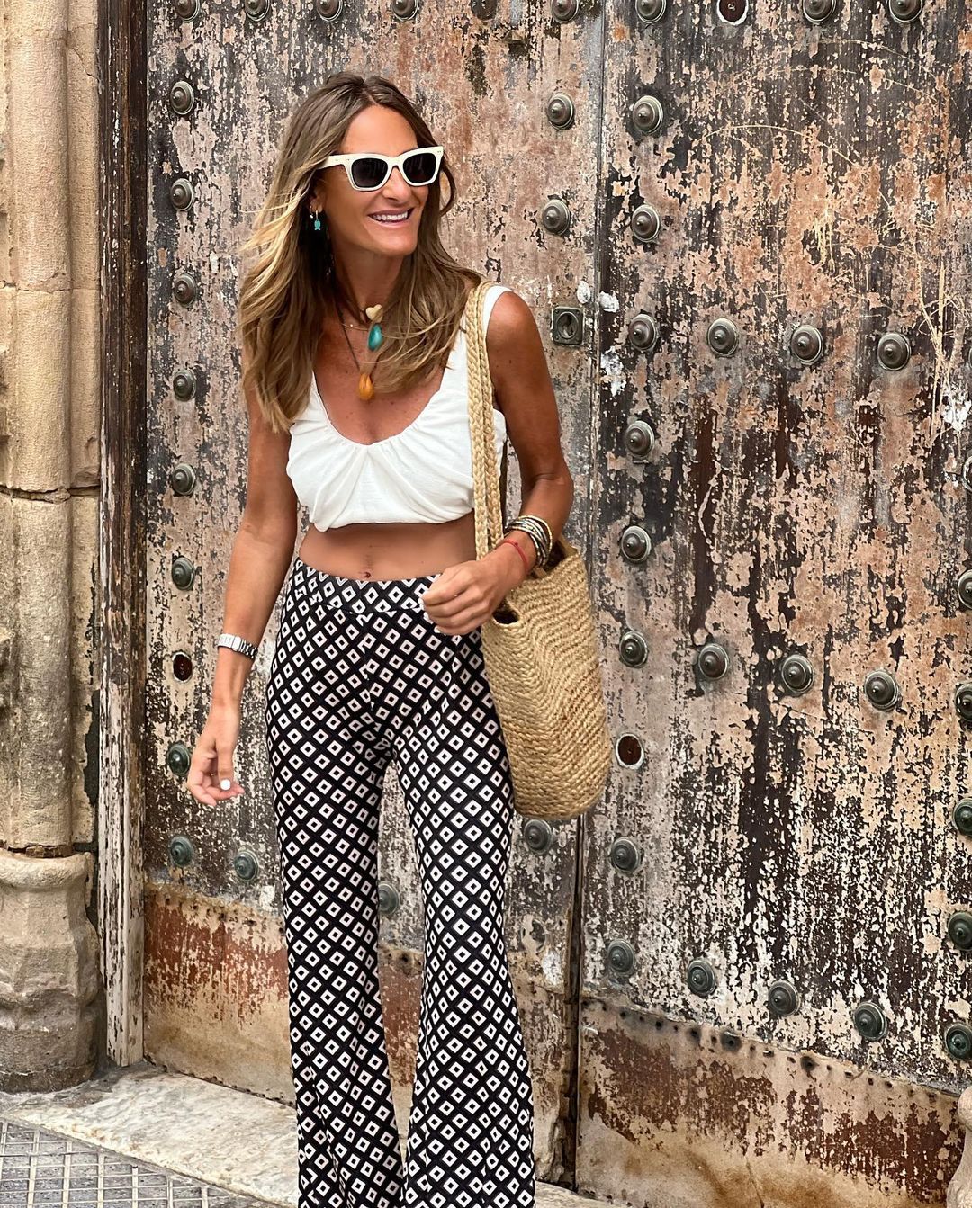 Women’s Influencer Style Printed Resort Versatile Slim-Fit Straight Flared Pants