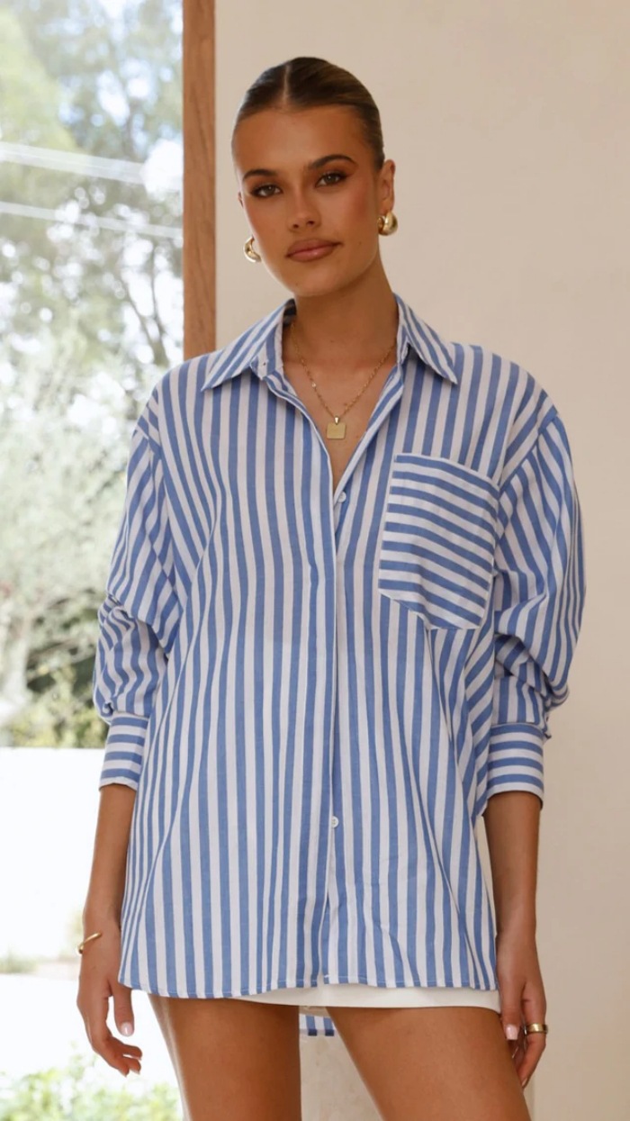 Women’s Striped Shirt – Fall/Winter New Arrival Loose Casual Long Sleeve Blouse Base Layer