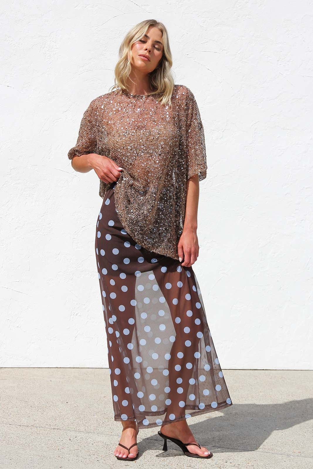 Women’s New Arrival Mesh Polka Dot Stripe Print Casual Resort Skirt