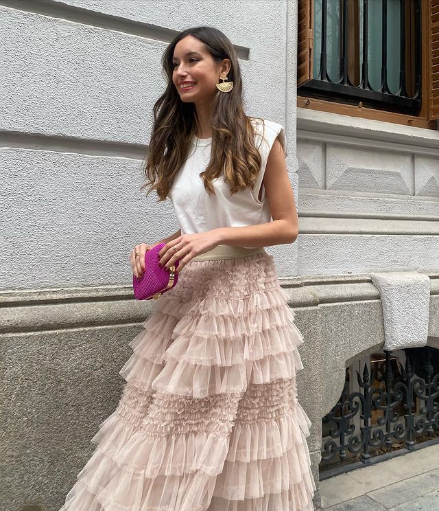 Women’s Summer New Arrival Mesh Patchwork Flared Tiered Skirt