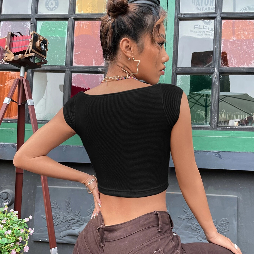 Women’s New Arrival Ins Influencer Style Slim-Fit Square Neck Cropped Sleeveless T-Shirt Tank Top