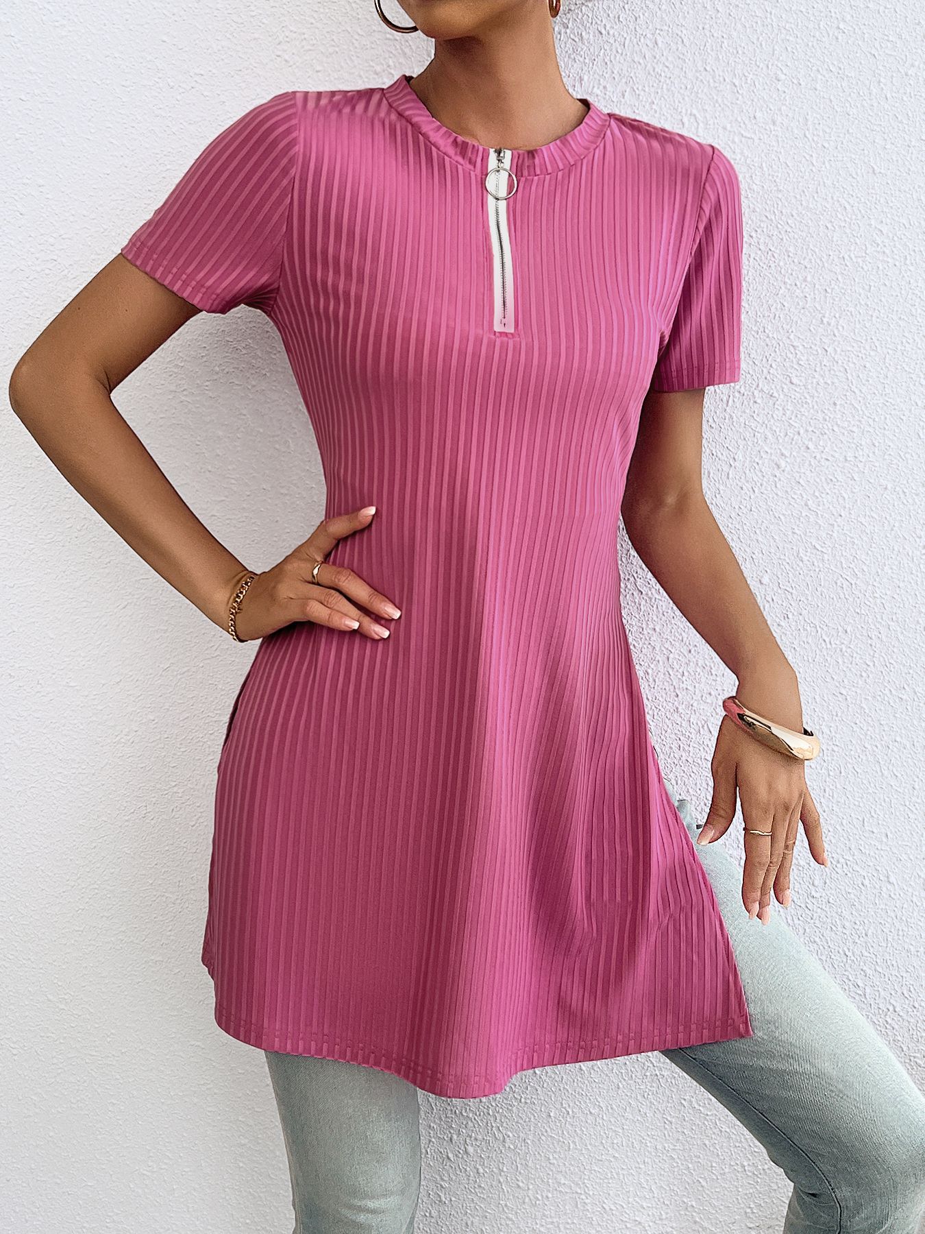 Women’s Spring Sexy A-Line Mini Dress with Short Sleeves and Zipper