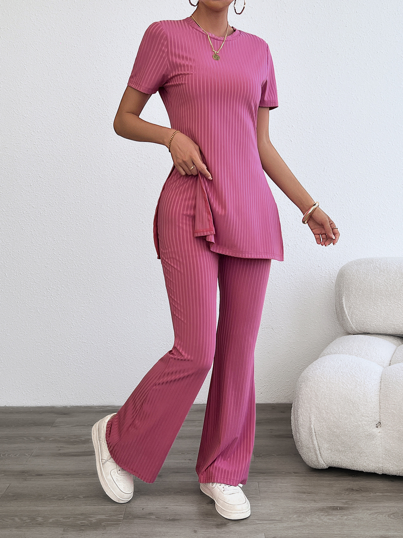 Women’s Summer Casual Fashion Striped Round Neck Two-Piece Set – Bestseller