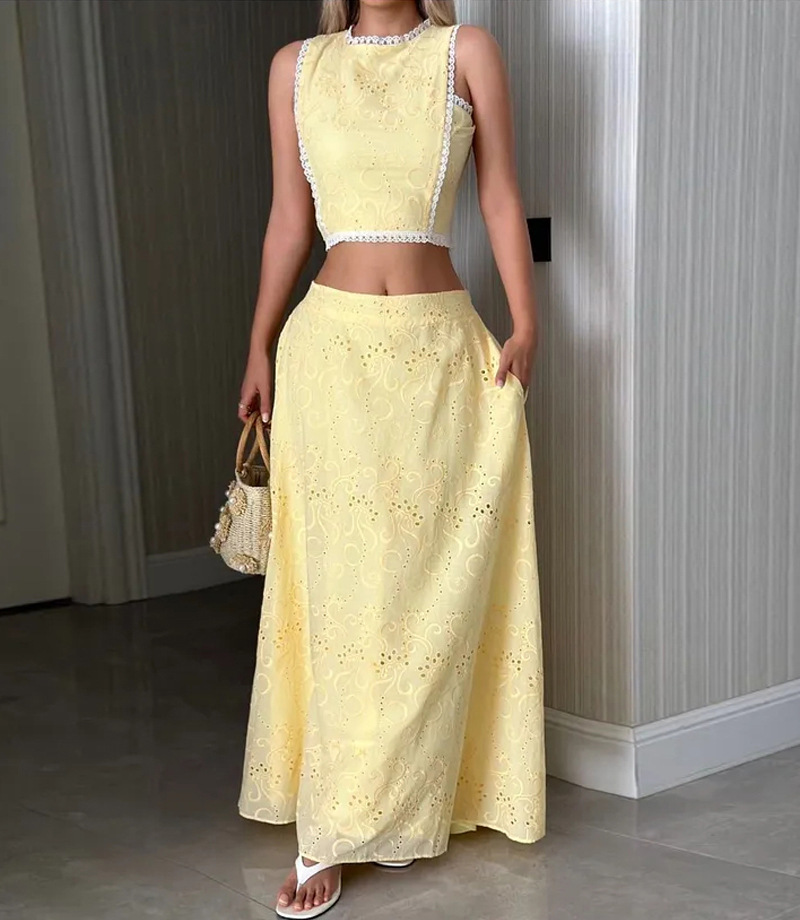 Women’s Sleeveless Maxi Dress Two-Piece Set with Pockets – INS Casual Vacation Loose Fit