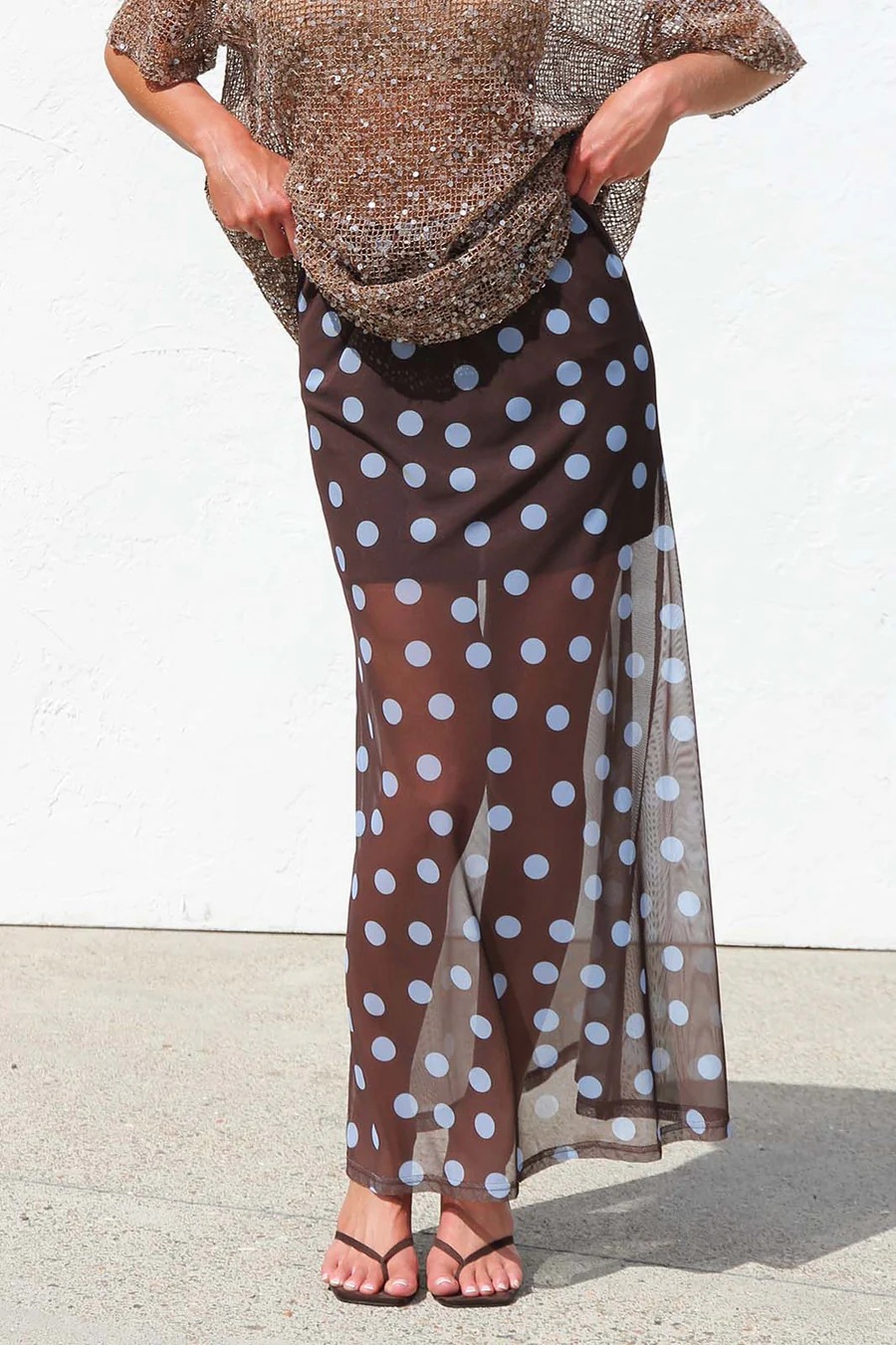 Women’s New Arrival Mesh Polka Dot Stripe Print Casual Resort Skirt