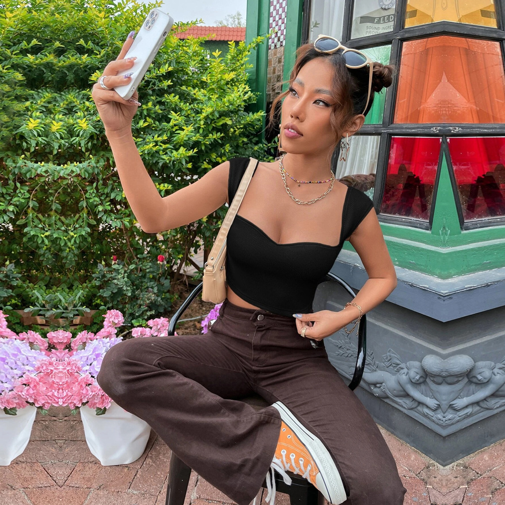 Women’s New Arrival Ins Influencer Style Slim-Fit Square Neck Cropped Sleeveless T-Shirt Tank Top