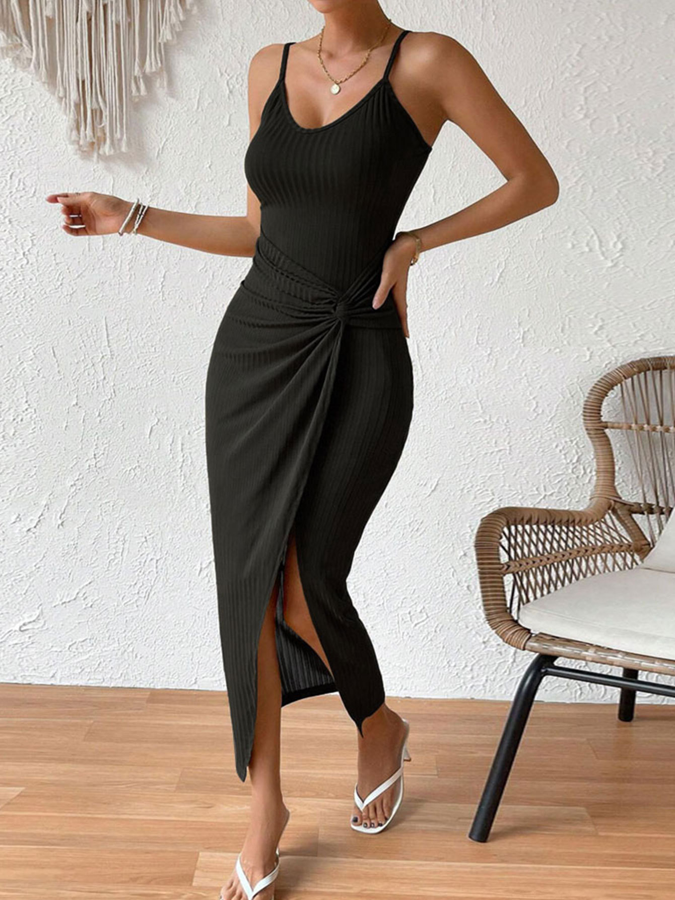 Women’s 2026 Spring/Summer New Arrival Waist-Cinching Bodycon Slit Sexy Backless Camisole Elegant Dress
