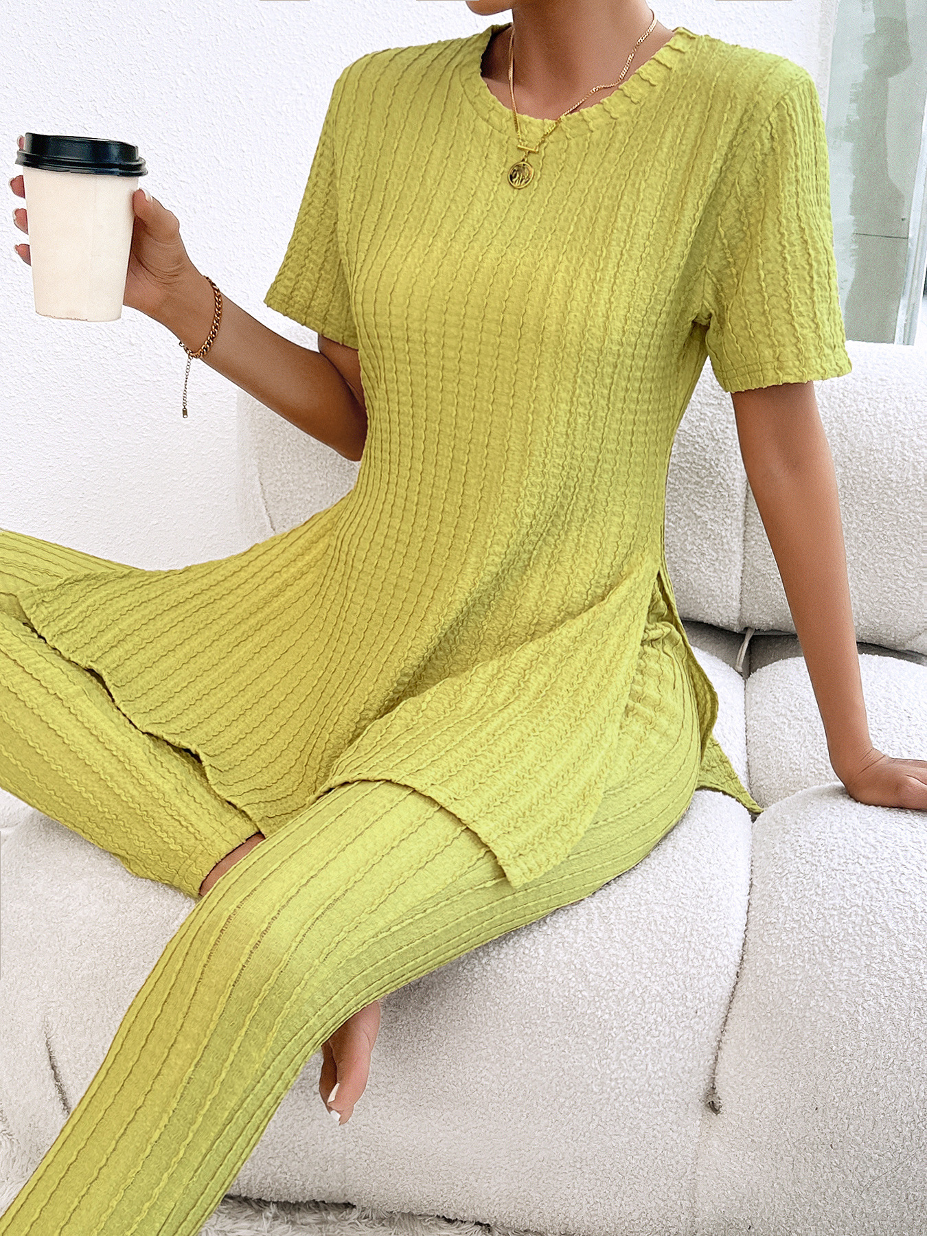 Women’s Solid Ribbed Long Sleeve Set – Spring/Summer Fashion Casual Versatile Elegant Slim-Fit