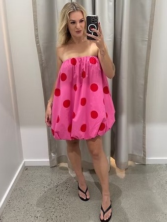 Women’s Spring/Summer New Arrival Polka Dot Print Mini Strapless Dress