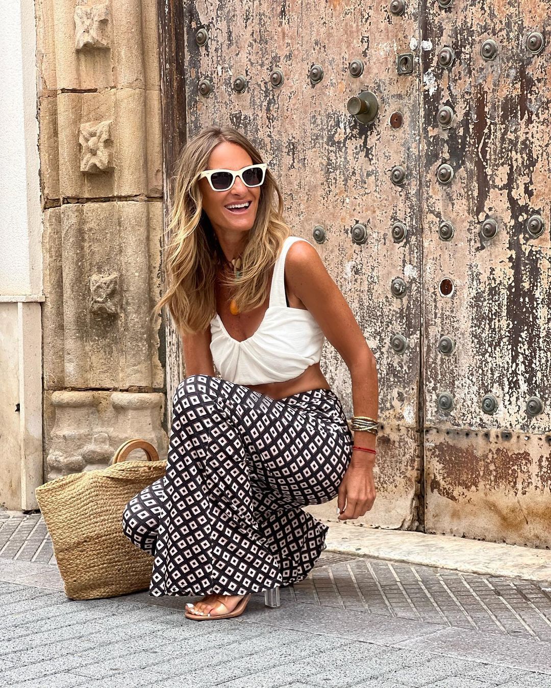 Women’s Influencer Style Printed Resort Versatile Slim-Fit Straight Flared Pants