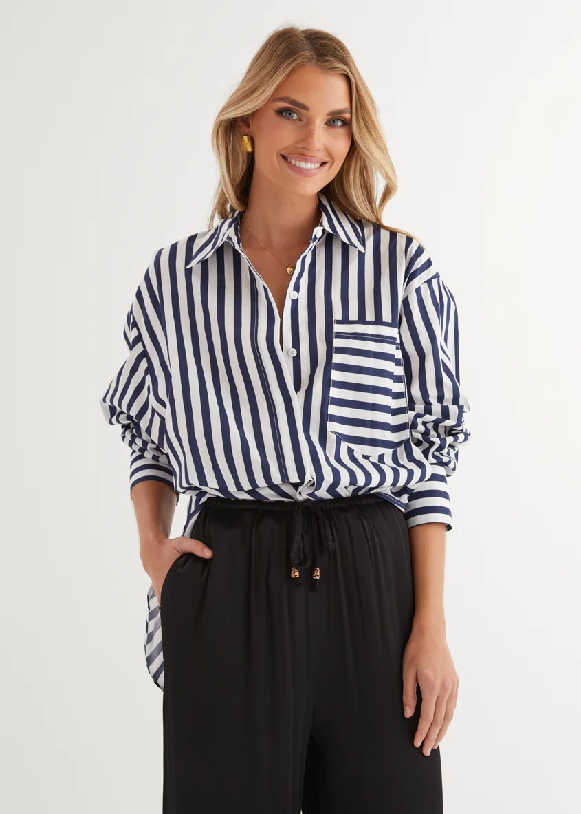 Women’s Striped Shirt – Fall/Winter New Arrival Loose Casual Long Sleeve Blouse Base Layer