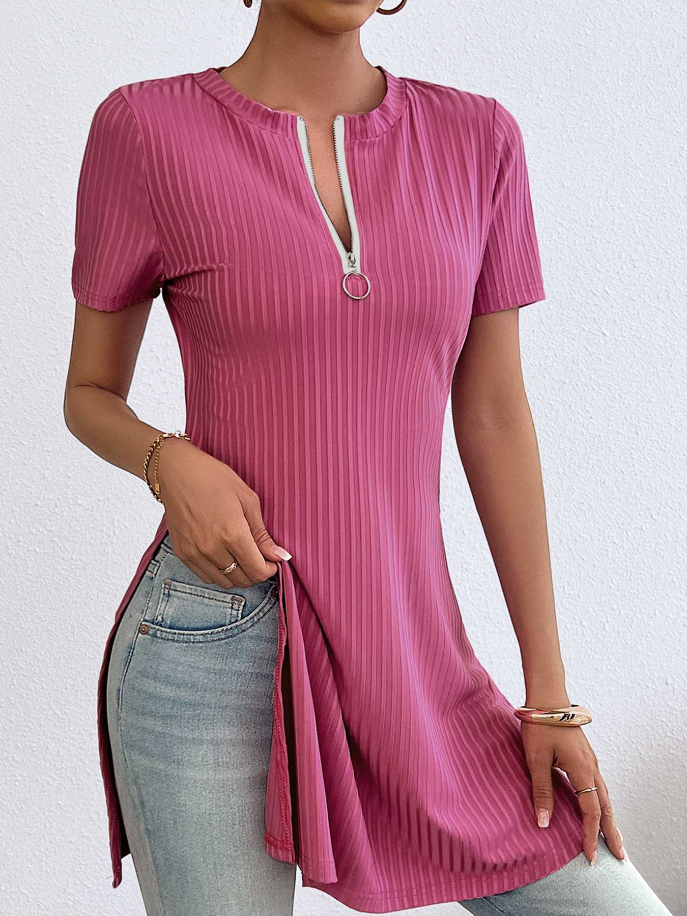 Women’s Spring Sexy A-Line Mini Dress with Short Sleeves and Zipper