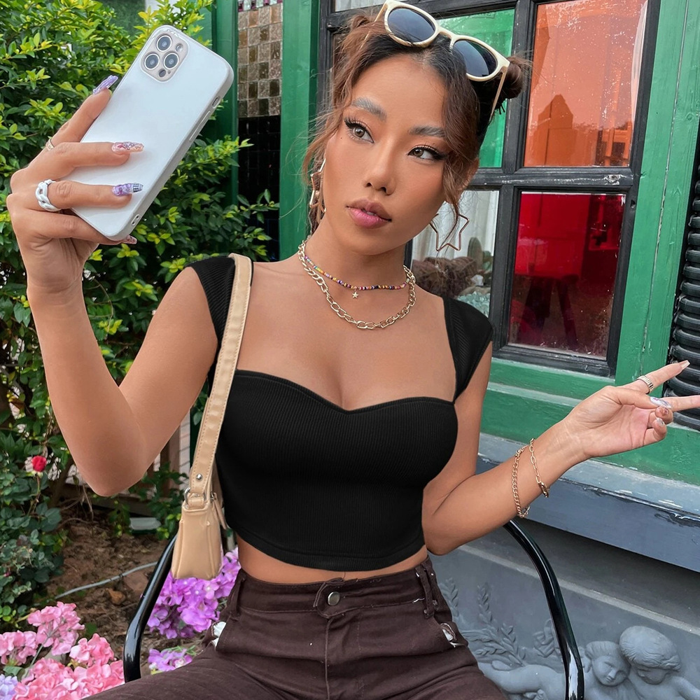 Women’s New Arrival Ins Influencer Style Slim-Fit Square Neck Cropped Sleeveless T-Shirt Tank Top