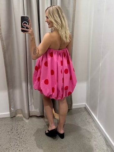 Women’s Spring/Summer New Arrival Polka Dot Print Mini Strapless Dress