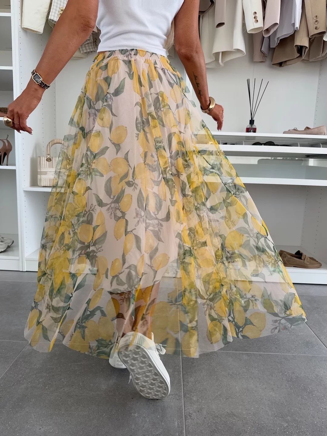 Women’s Mesh Print Waist-Cinching Flared Casual Skirt