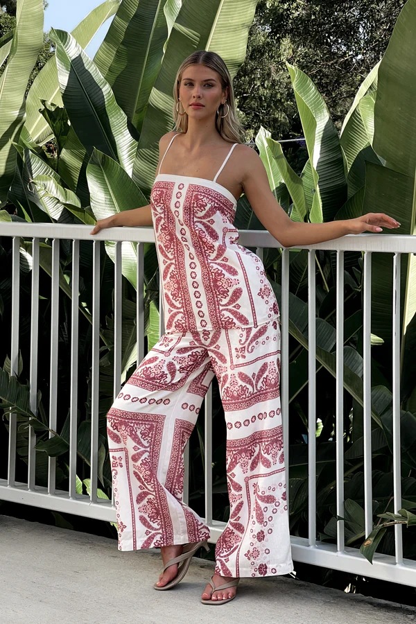 Women’s Placement Print Loose Casual Camisole Top + Wide-Leg Straight Pants Set