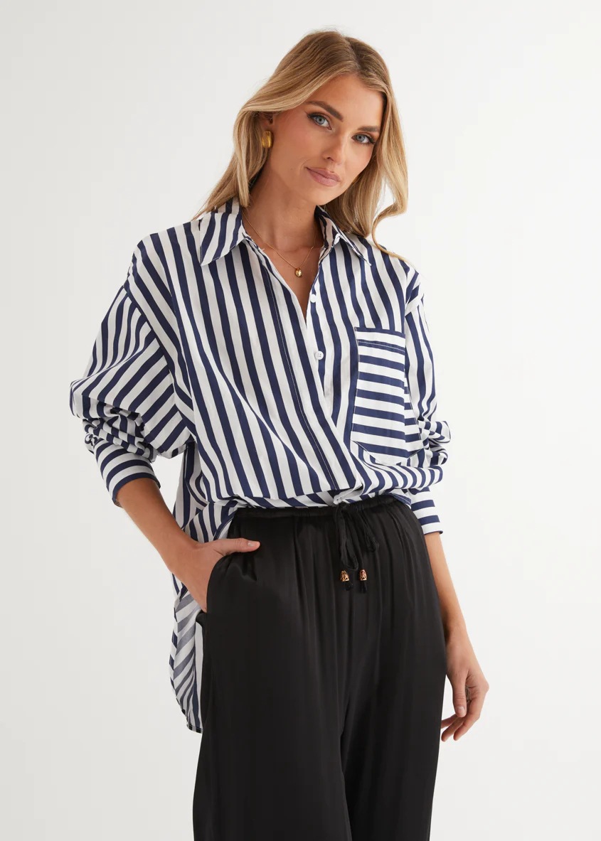 Women’s Striped Shirt – Fall/Winter New Arrival Loose Casual Long Sleeve Blouse Base Layer