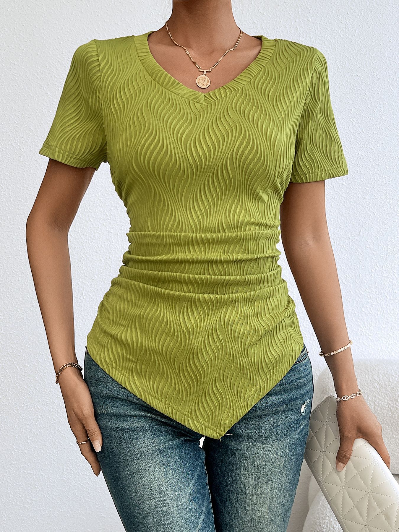 Women’s Spring/Summer Y2K Solid Color Slimming Short Sleeve T-Shirt