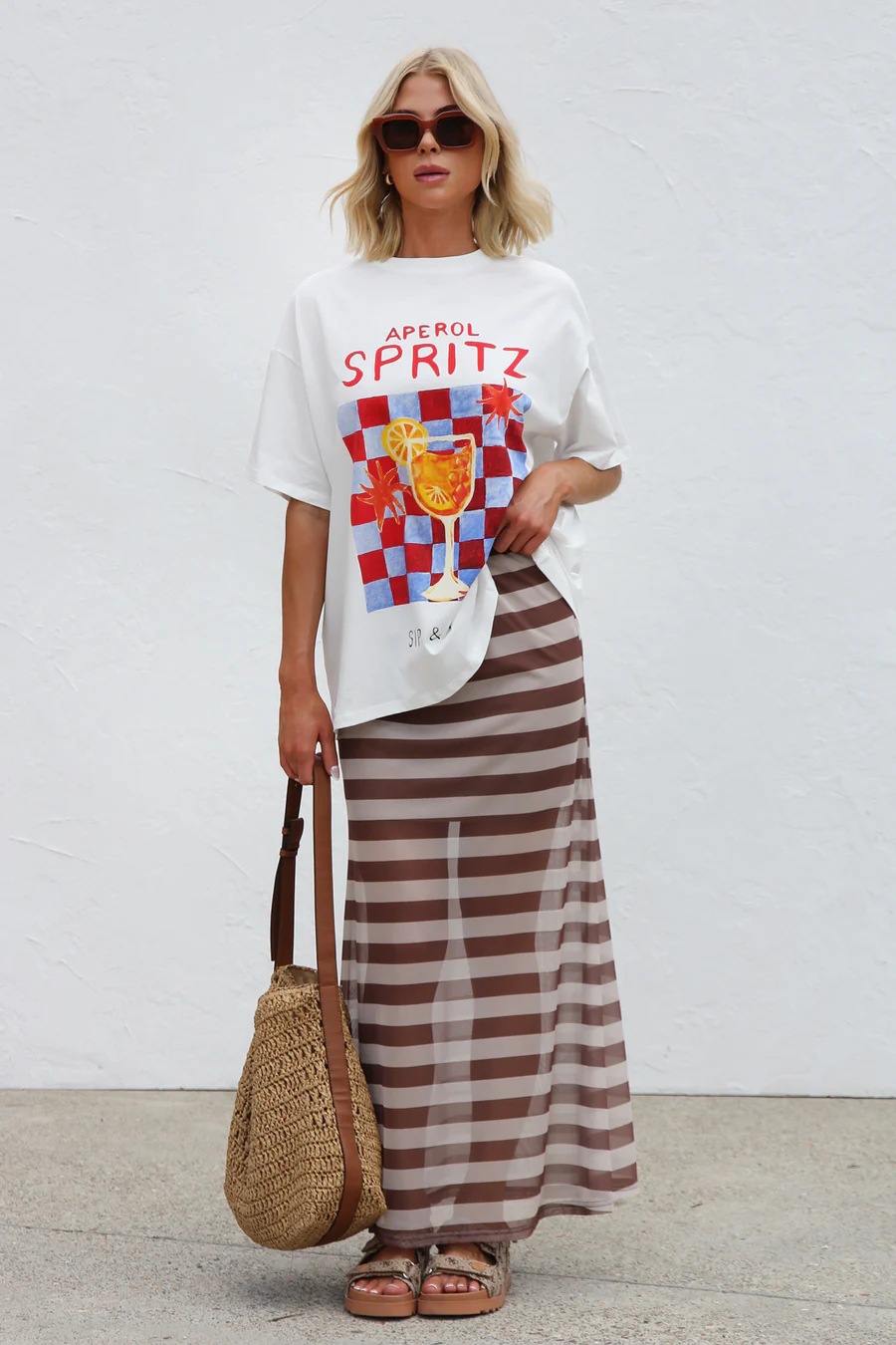 Women’s New Arrival Mesh Polka Dot Stripe Print Casual Resort Skirt