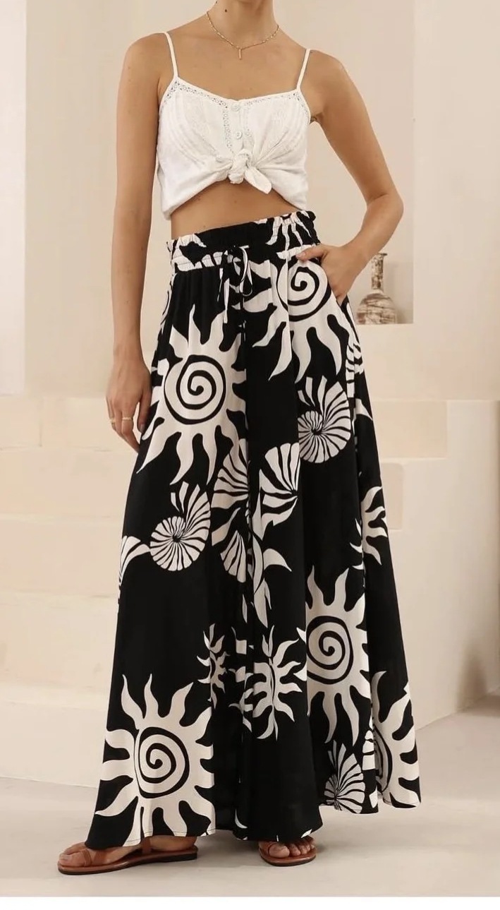 Women’s Bohemian Print Loose Elastic Waist Wide-Leg Casual Pants