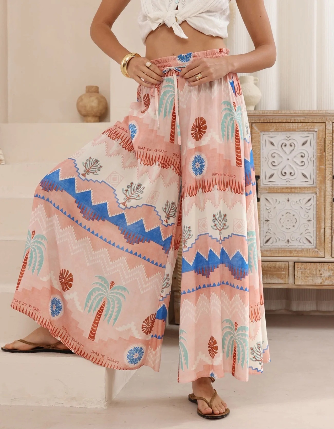 Women’s Summer New Arrival Printed Loose Casual Resort Wide-Leg Pants