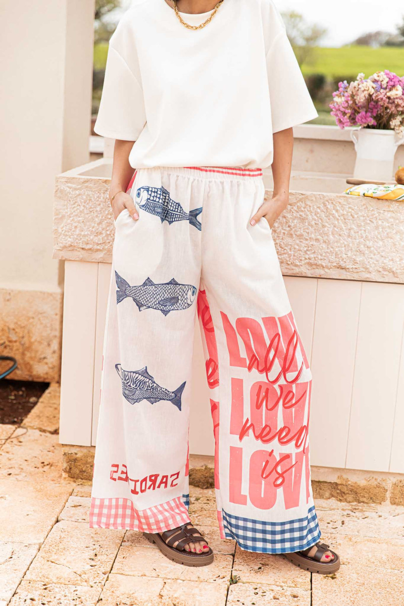 Women’s Summer New Arrival Graffiti Placement Print Loose Casual Resort Wide-Leg Straight Pants