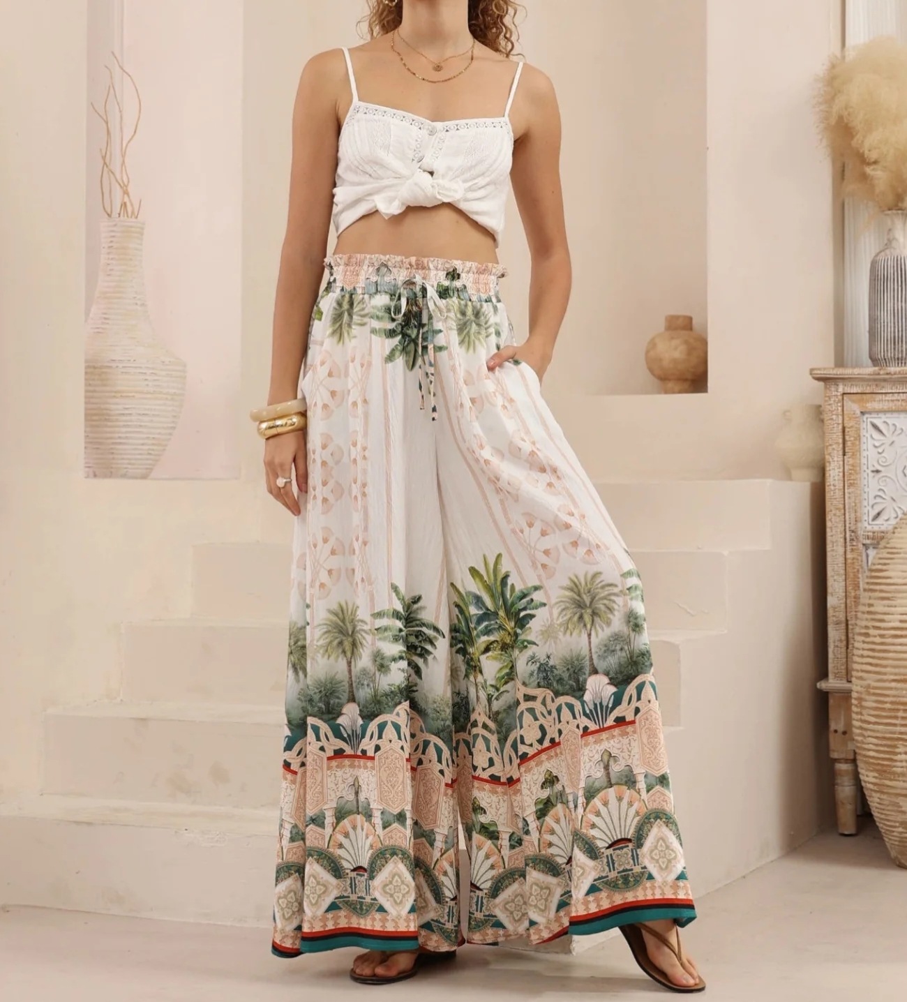 Women’s Summer New Arrival Printed Resort Loose Plus Size Wide-Leg Casual Pants
