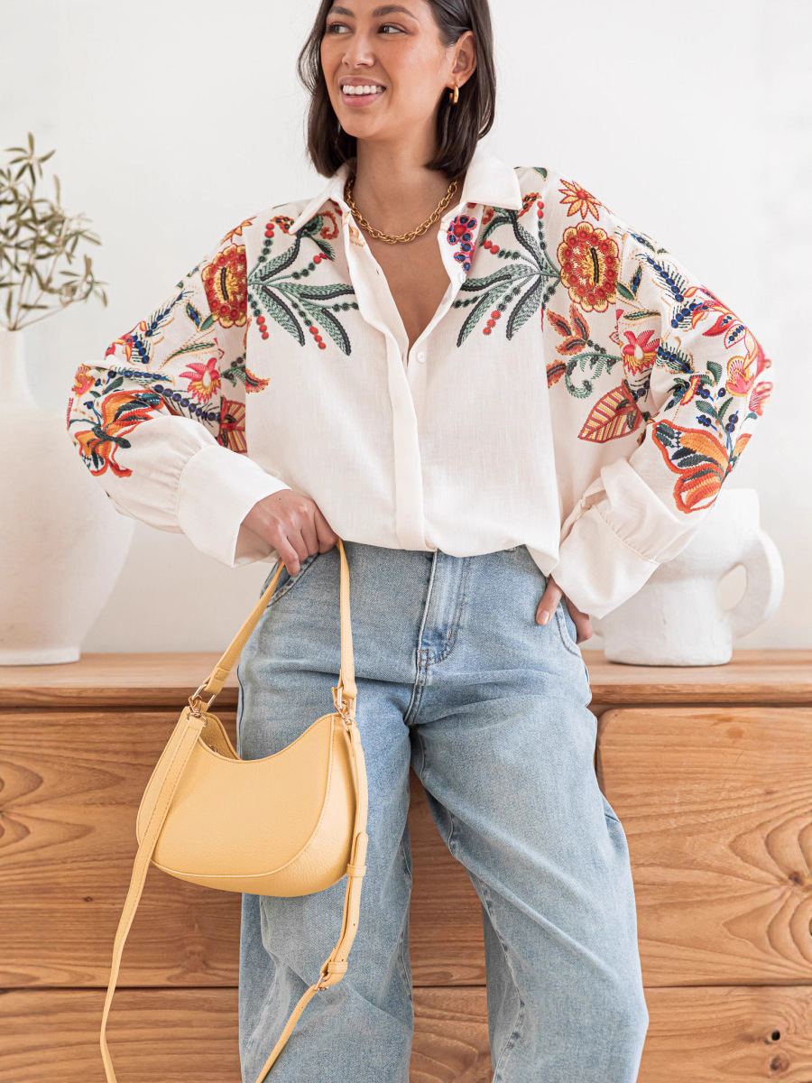 Women’s New Arrival Placement Print Loose Plus Size Casual Long Sleeve Shirt