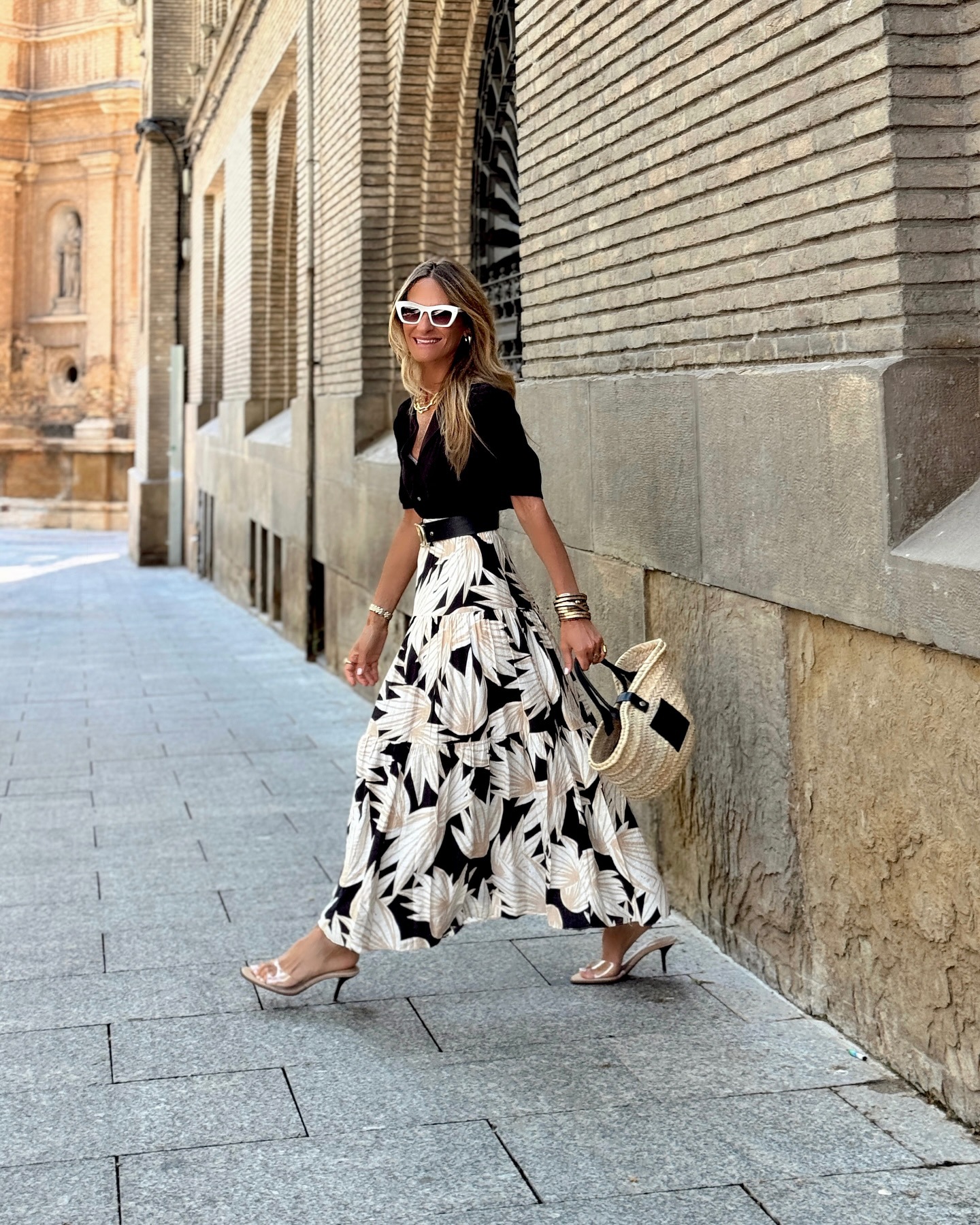 Women’s Influencer Style Print Elastic Waist Flared Casual Resort Skirt