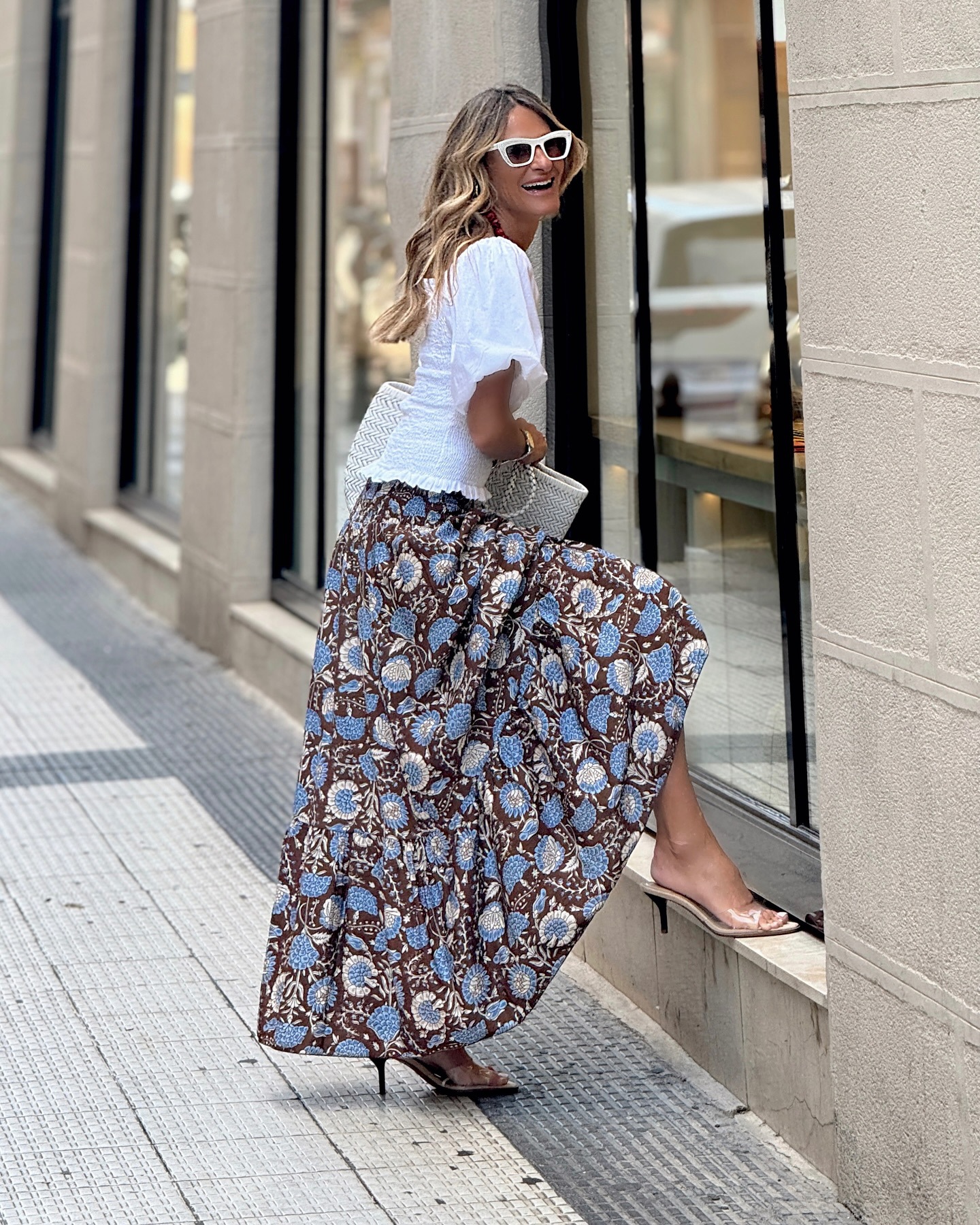 Women’s Influencer Style Elastic Waist Flared Printed Long Skirt