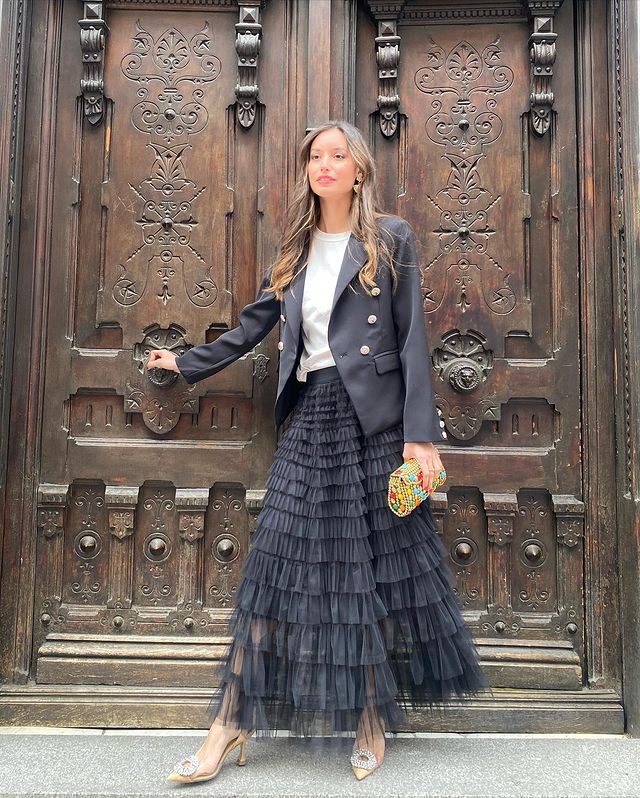 Women’s Summer New Arrival Mesh Tiered Skirt – Mesh Patchwork Flared Skirt