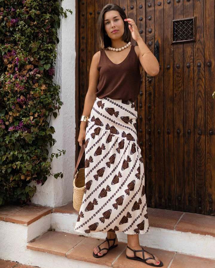 Women’s Fall New Arrival Printed High-Waist Casual Resort Long Skirt