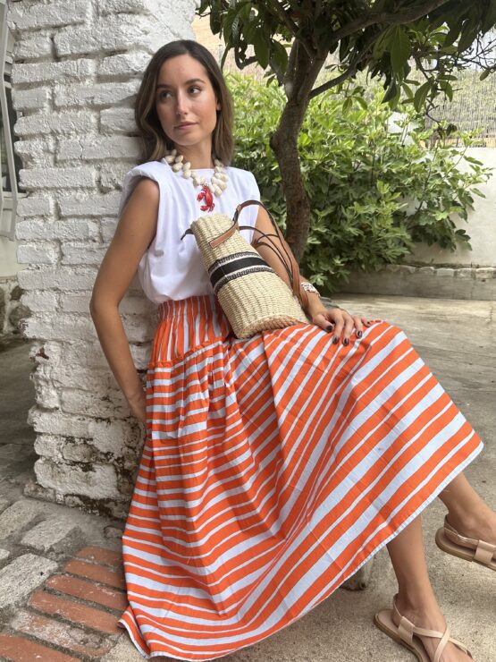 Women’s Summer New Arrival Stripe Print Ruffled Flared Resort Skirt