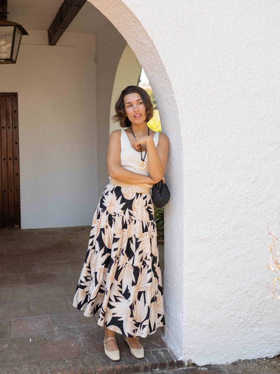 Women’s Ins Influencer Style Print Elastic Waist Flared Casual Resort Skirt