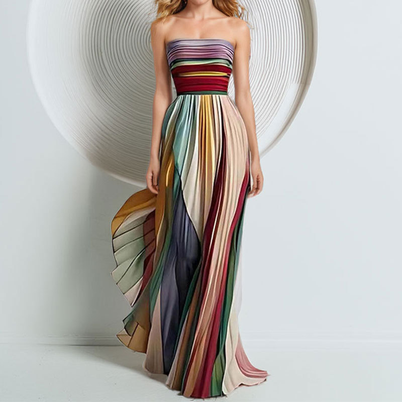 Women’s Spring New Arrival Elegant Sexy Strapless Printed Colorful Evening Dress