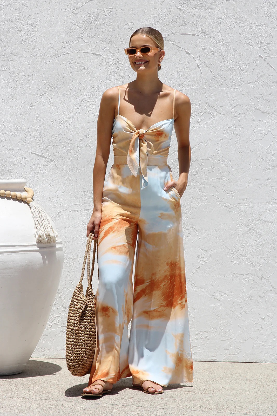 Women’s Summer New Arrival Camisole Jumpsuit – Influencer Style Printed High-Waist Wide-Leg Jumpsuit