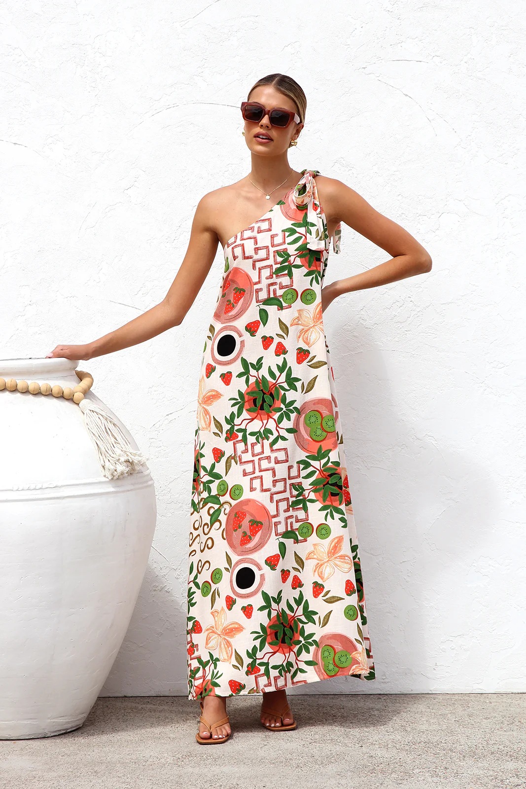 Women’s New Arrival Printed Asymmetric Tie Elegant Maxi Dress