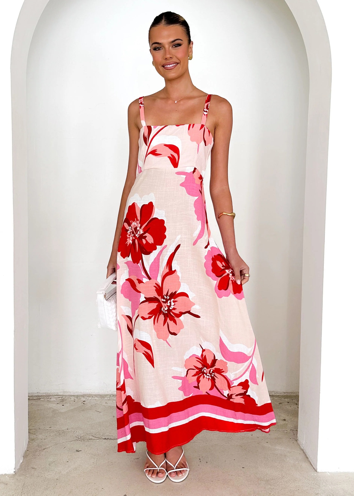 Women’s Summer New Arrival Placement Print Camisole Flared Maxi Dress