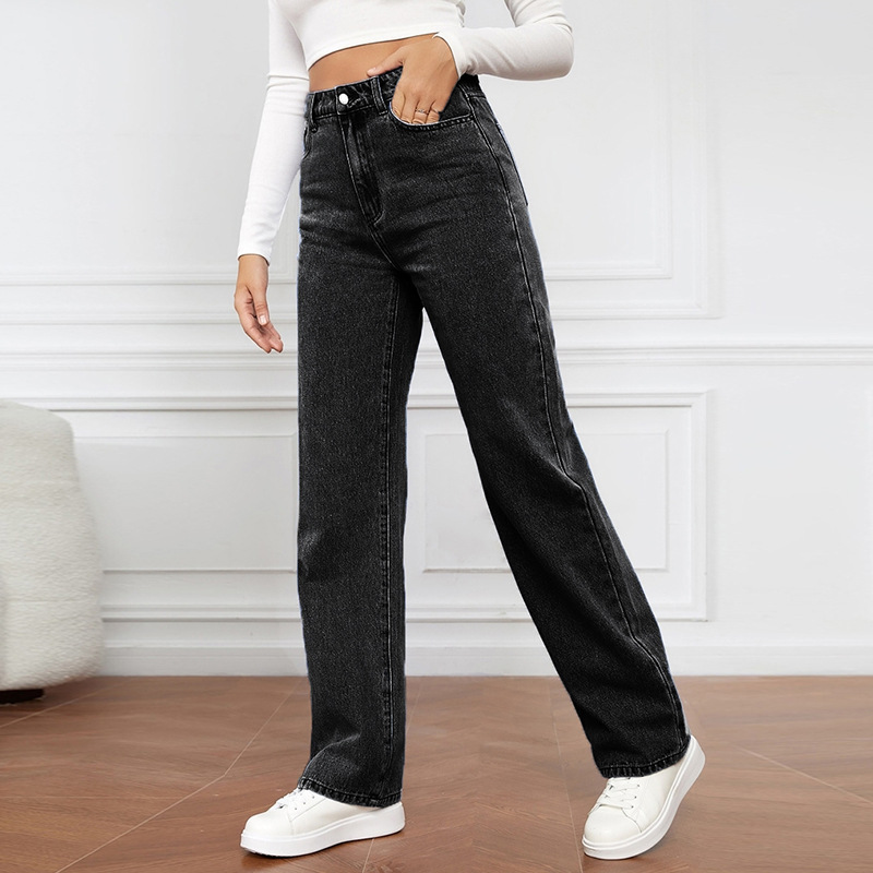 Women’s High-Waist Stretch Straight-Leg Long Jeans – Bestseller Washed Denim Fashion