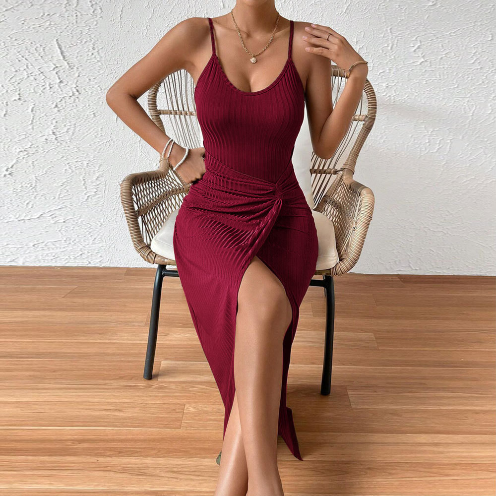 Women’s 2026 Spring/Summer New Arrival Waist-Cinching Bodycon Slit Sexy Backless Camisole Elegant Dress