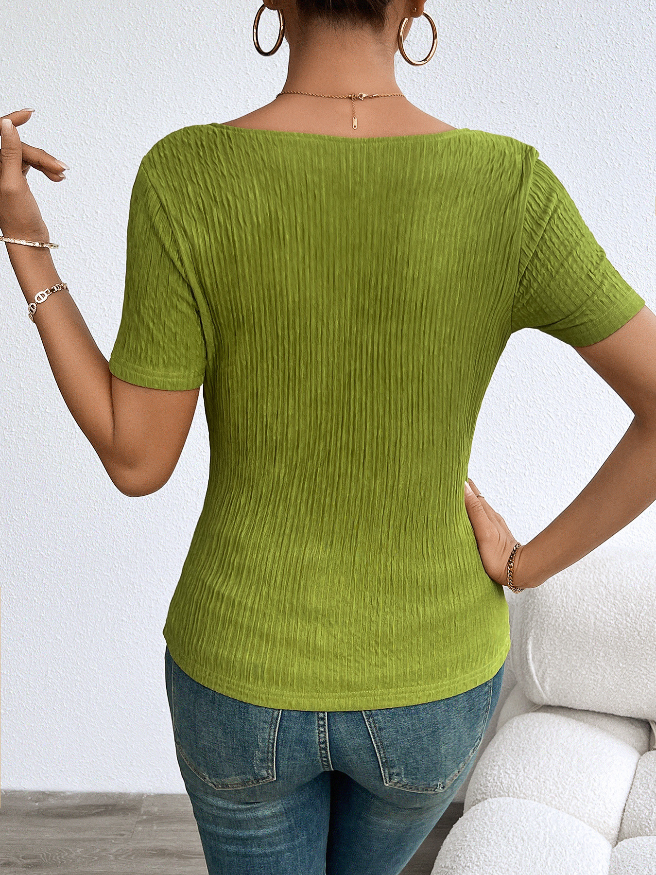 Summer Solid V-Neck Slim-Fit Short Sleeve T-Shirt