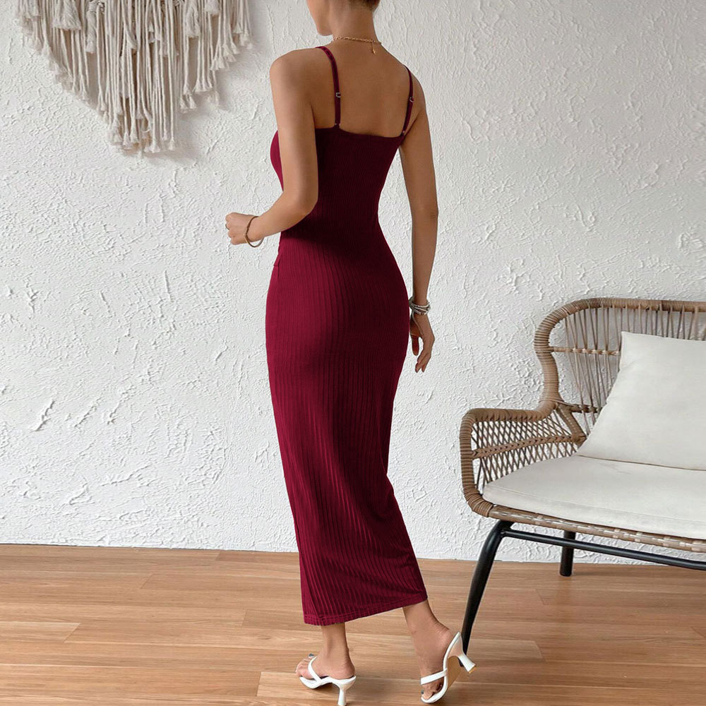 Women’s 2026 Spring/Summer New Arrival Waist-Cinching Bodycon Slit Sexy Backless Camisole Elegant Dress
