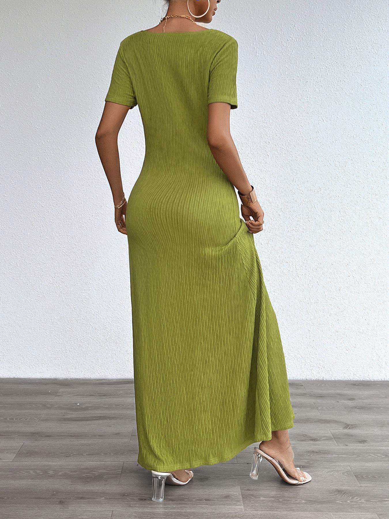 Women’s Plus Size Solid Sexy Deep V-Neck Short Sleeve Long Dress – Summer New Arrival Bestseller