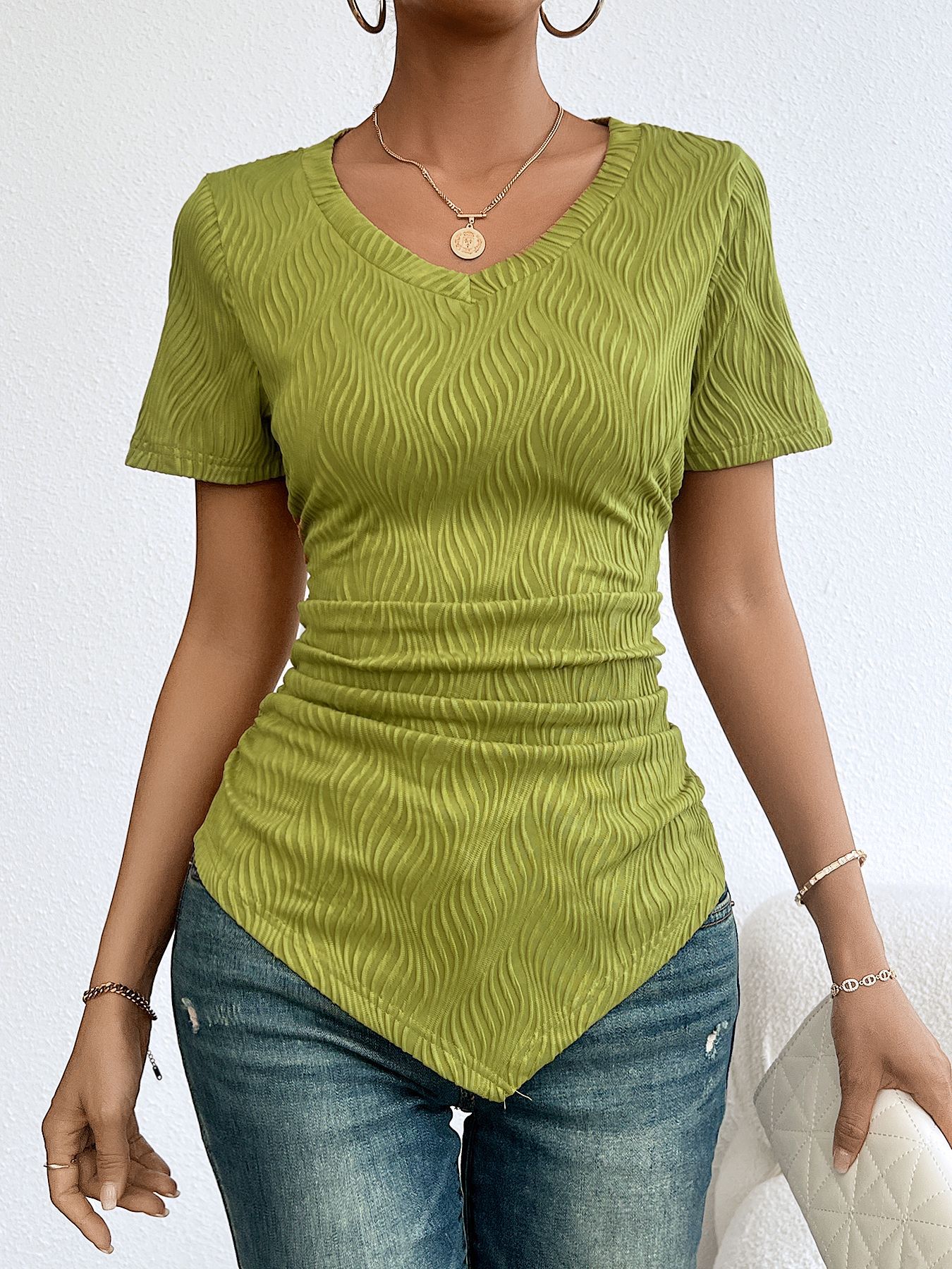 Women’s Spring/Summer Y2K Solid Color Slimming Short Sleeve T-Shirt