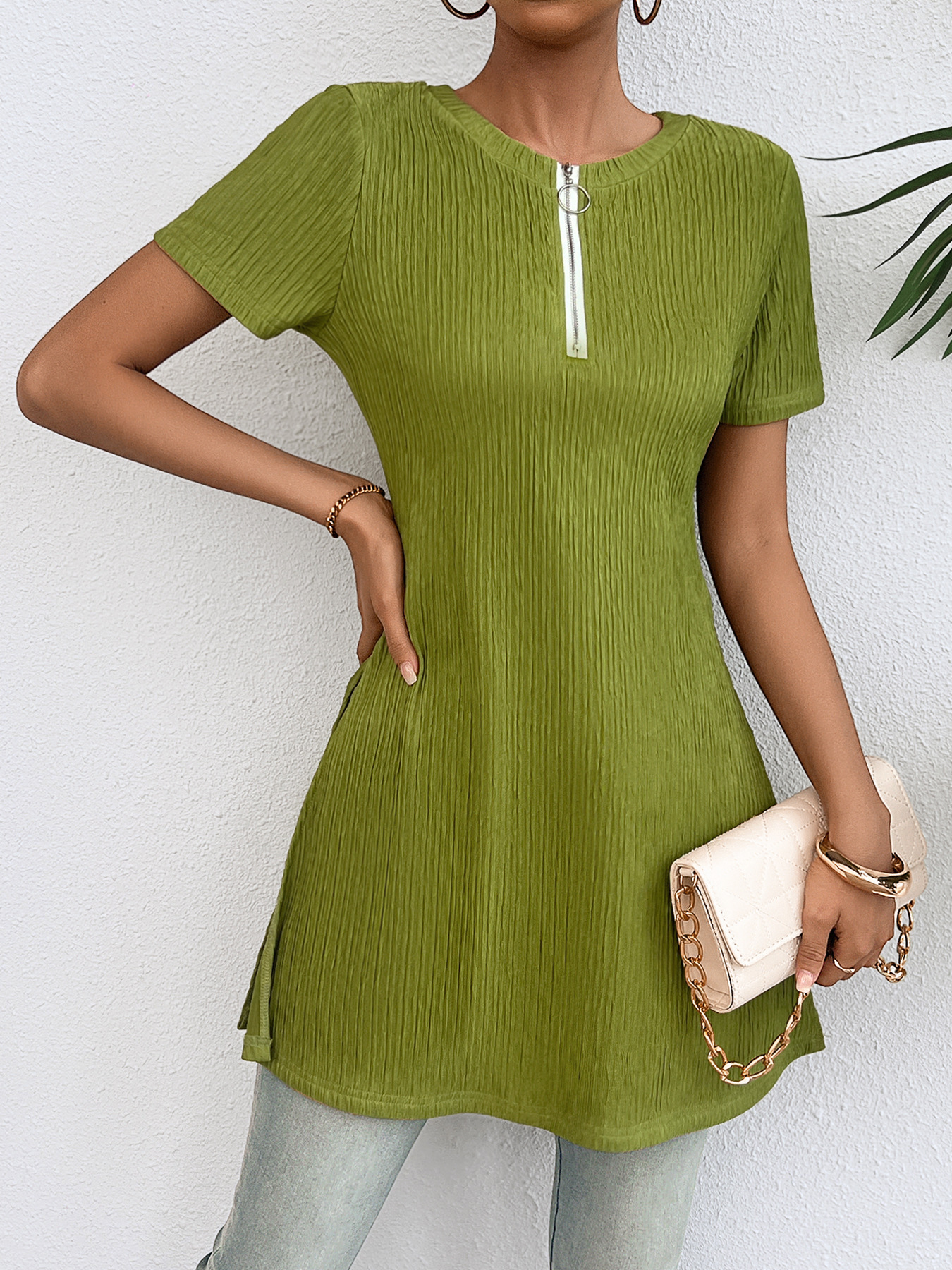 Women’s Spring Sexy A-Line Mini Dress with Short Sleeves and Zipper