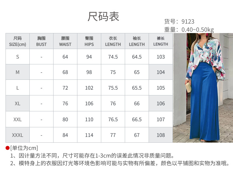 Women’s Spring New Arrival Casual Commuter Batwing Sleeve Color-Block Print Fashion Set