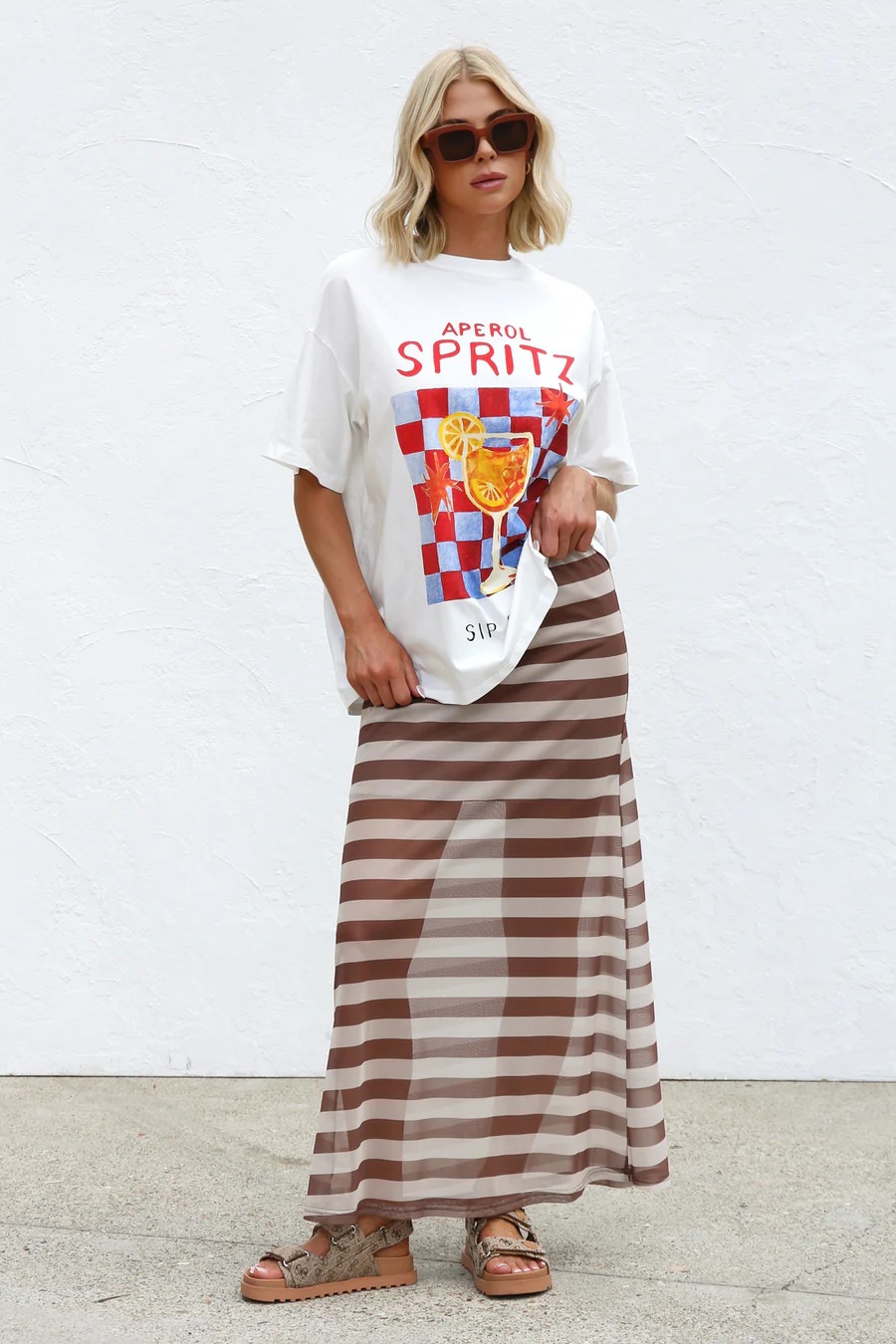 Women’s New Arrival Mesh Polka Dot Stripe Print Casual Resort Skirt