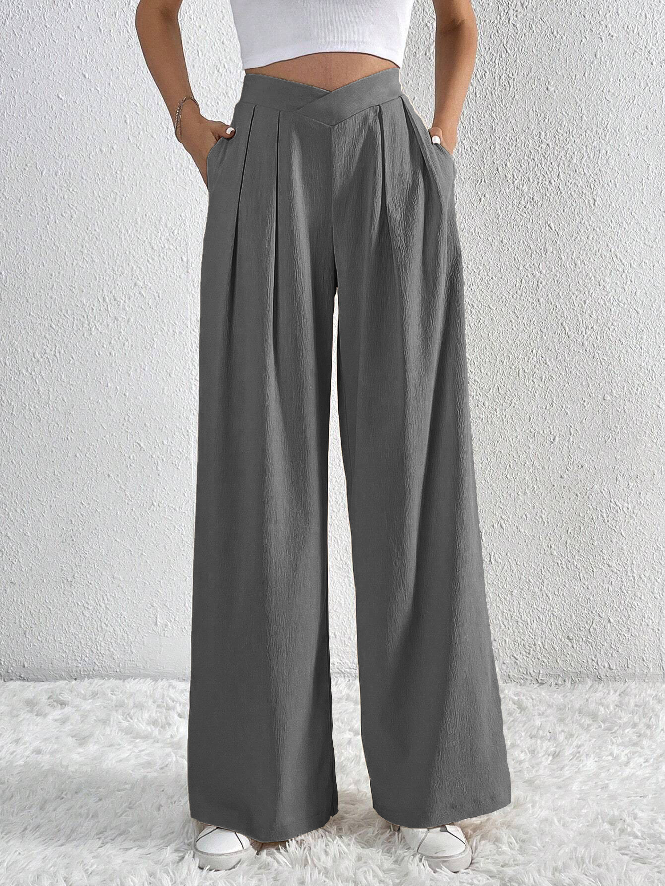 Women’s Spring/Summer 2026 New Arrival Commuter Style Pleated Casual Wide-Leg Loose Long Pants