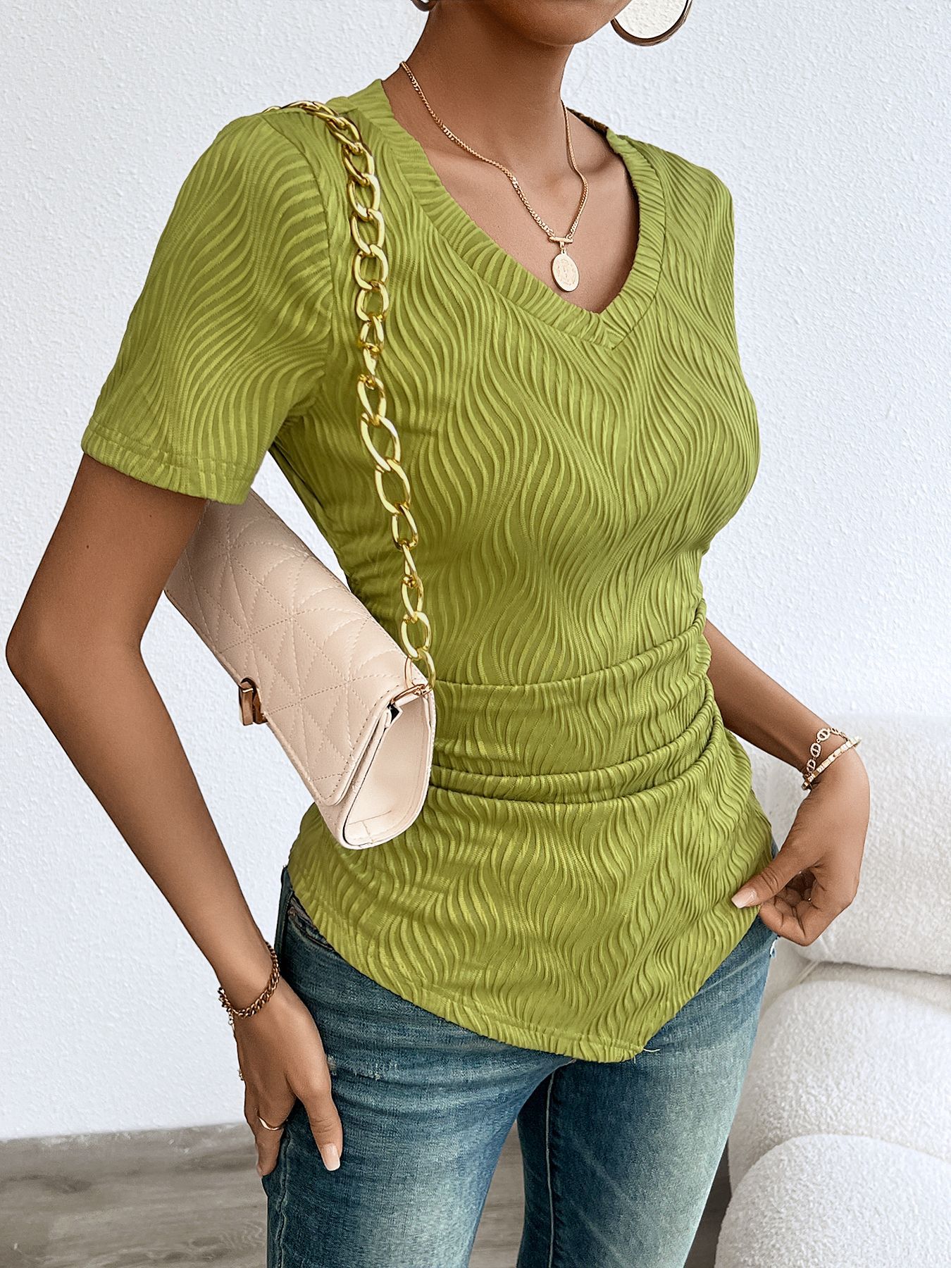 Women’s Spring/Summer Y2K Solid Color Slimming Short Sleeve T-Shirt