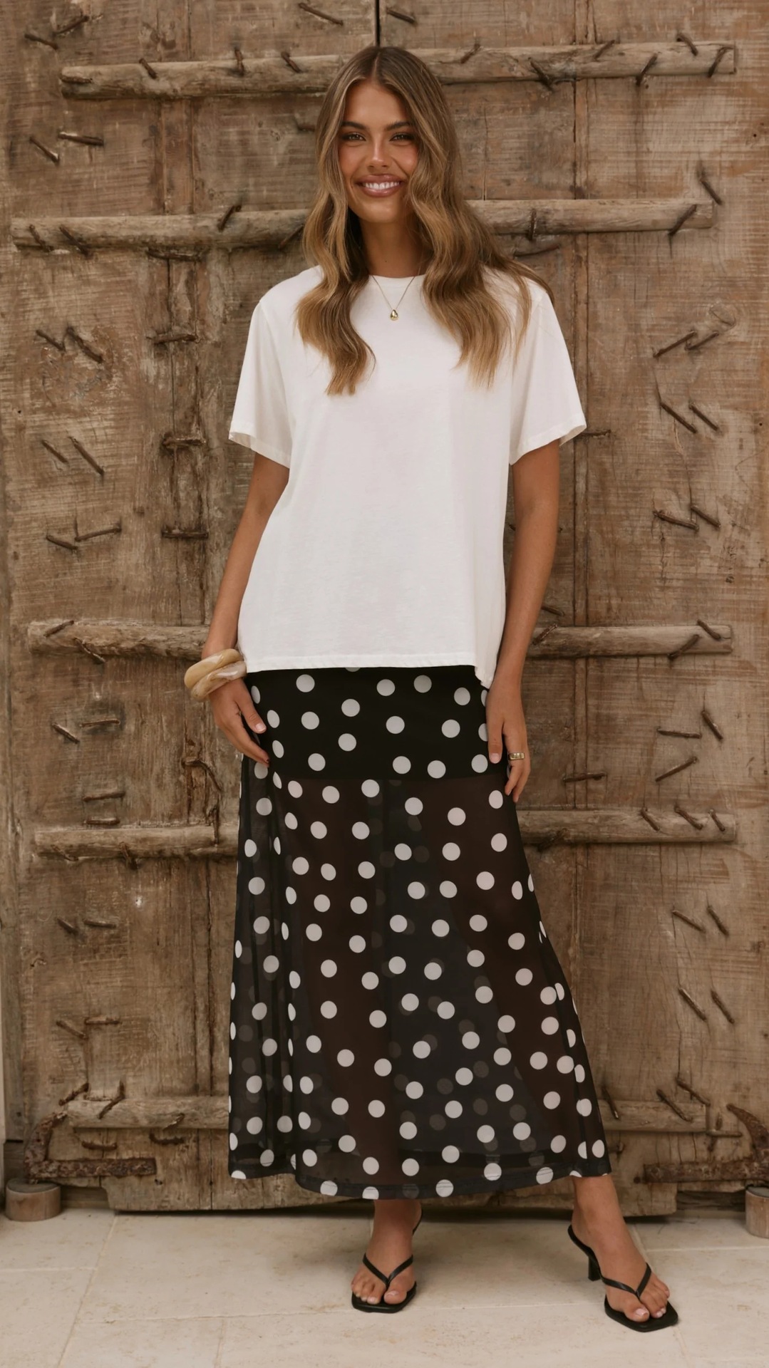 Women’s New Arrival Mesh Polka Dot Stripe Print Casual Resort Skirt